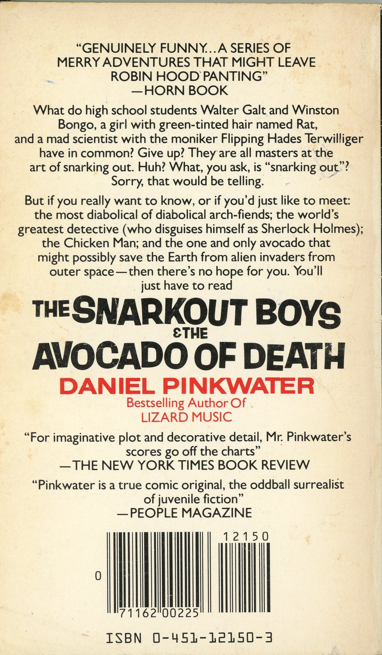 Back cover of The Snarkout Boys and the Avocado of Death by Daniel Pinkwater