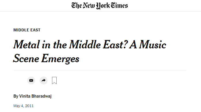 Headline of the New York Time about Metal in the Middle East