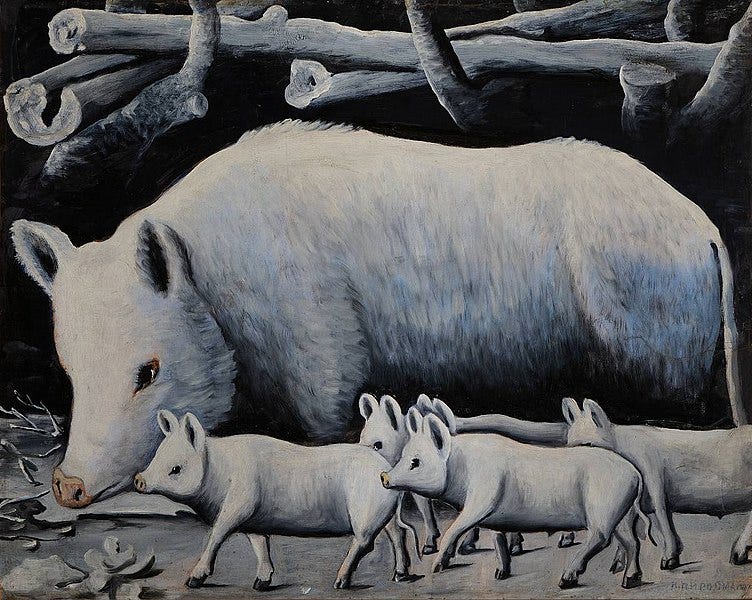File:Niko Pirosmani. «White Sow with Piglets». Oil on cardboard, 80x100 cm. The State Museum of Fine Arts of Georgia, Tbilisi.jpg