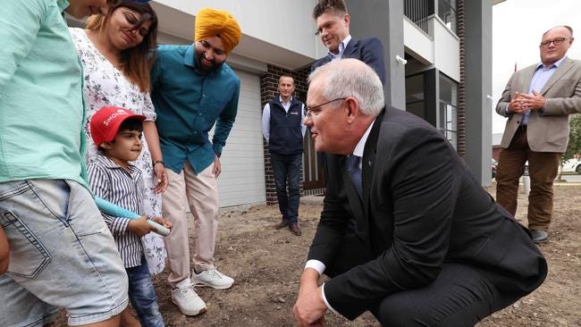 The Prime Minister visits the Singh family at their new home in the outer suburb of Donnybrook, in WA. Picture : NCA NewsWire / Ian Currie