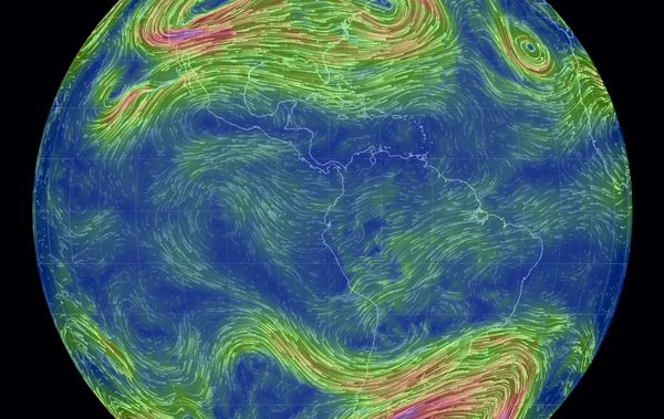 Global weather conditions forecast by supercomputers updated every three hours