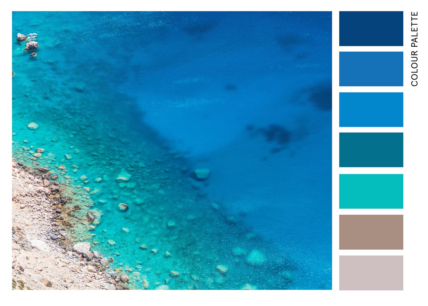 The same sea view as above and seven blue and gray colours extracted from it.