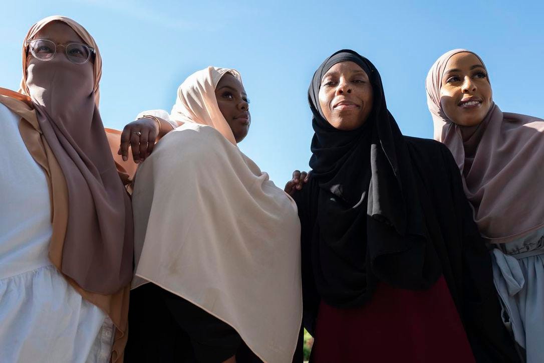 Members of The Digital Sisterhood team including founder Cadar Mohamud, Asha Khalif, Shanele Soares and Sarah Farah. The Digital Sisterhood is a start-up that creates creative content such as digital art, a blog and a popular podcast to showcase the stories of Muslim women through an intersectional identity lens.