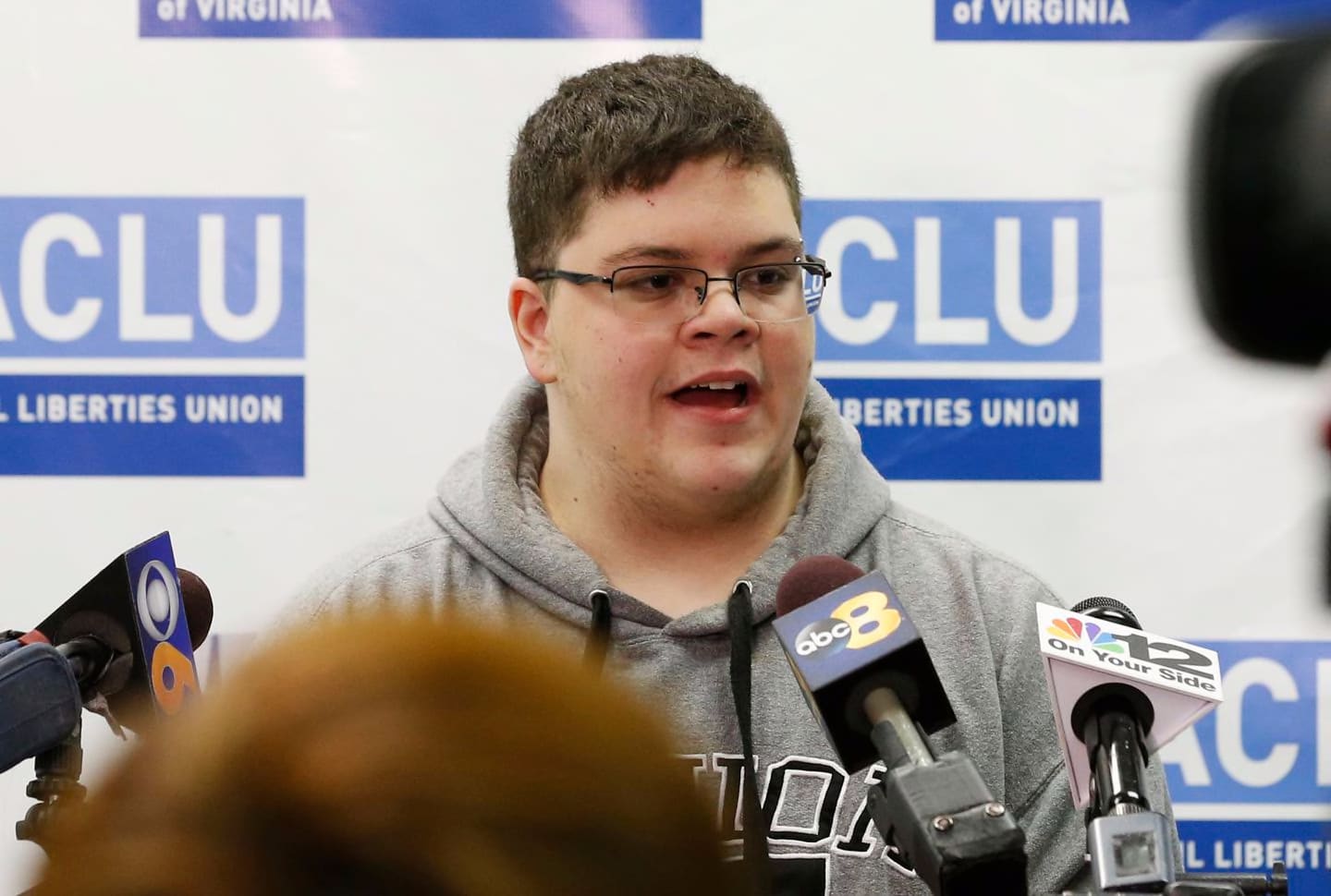 Gloucester County High School senior Gavin Grimm, a transgender student, spoke during a news conference in Richmond, Va. The Gloucester County School Board has agreed to pay $1.3 million in legal costs to the American Civil Liberties Union after the nonprofit spent six years representing a student who sued over the board's transgender bathroom ban.