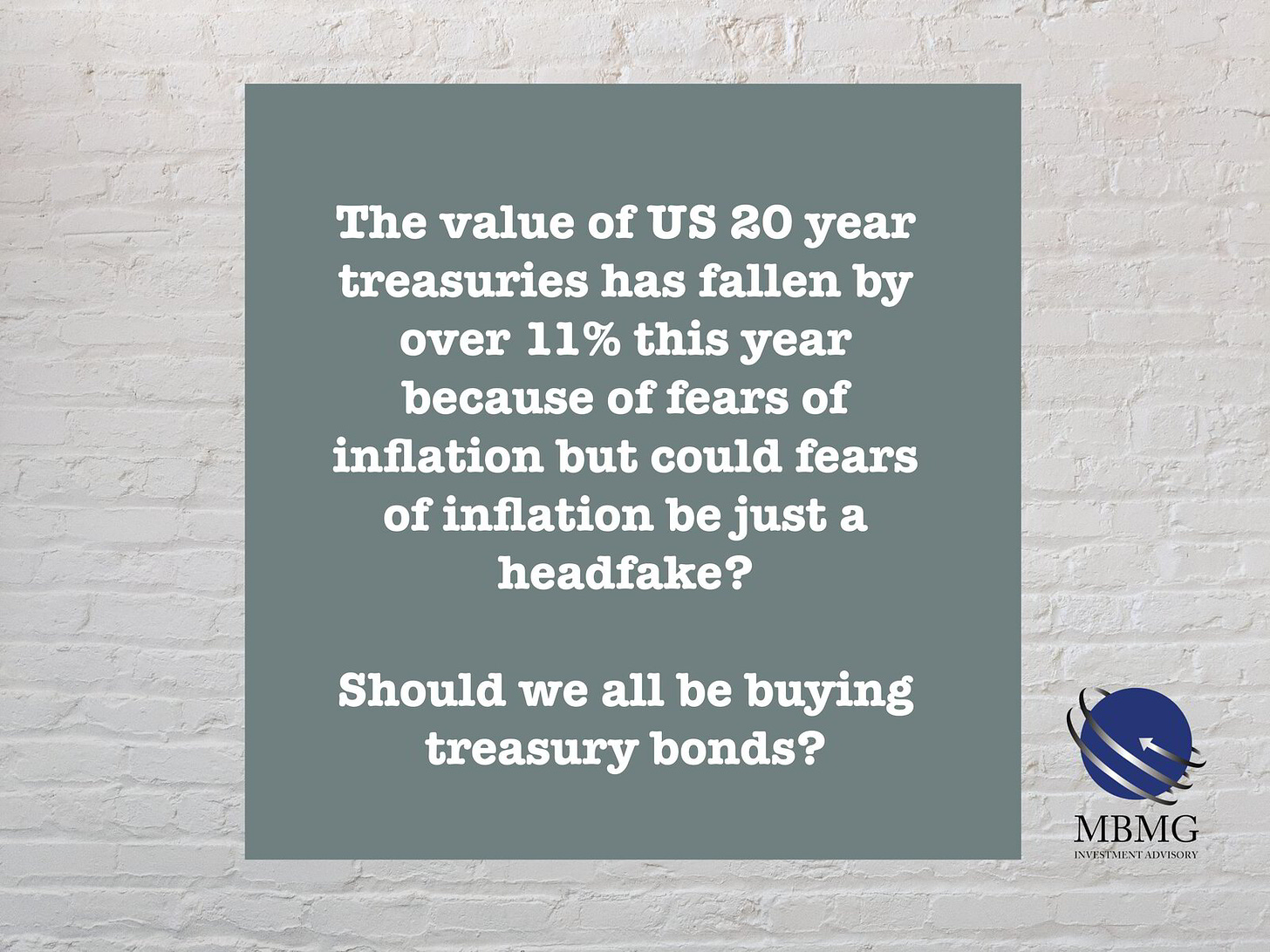 The value of US 20 year treasuries has fallen by over 11% this year ...Should we all be buying treasury bonds?