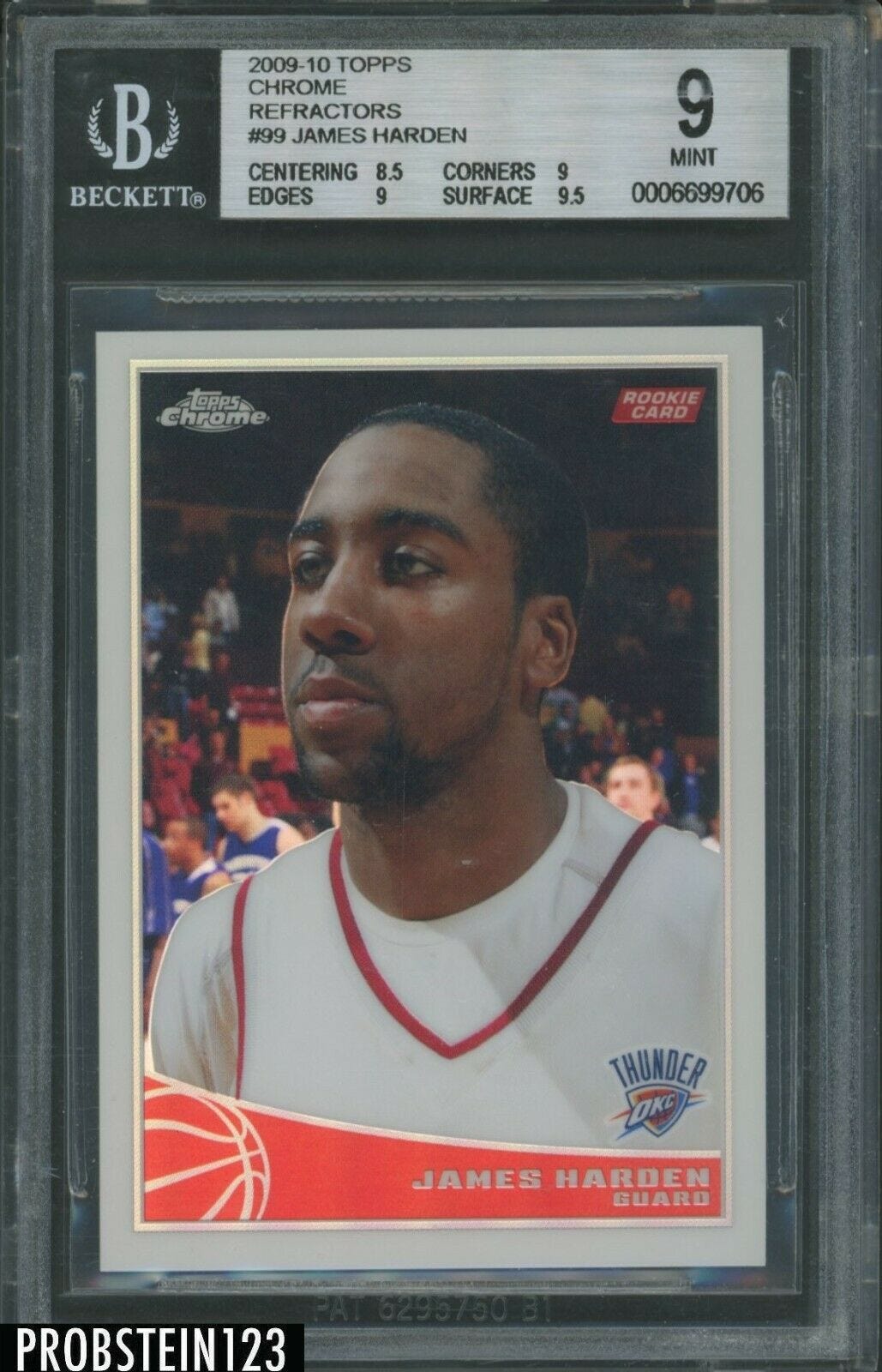 Image 1 - 2009-10-Topps-Chrome-Refractor-99-James-Harden-RC-Rookie-500-BGS-9-w-9-5