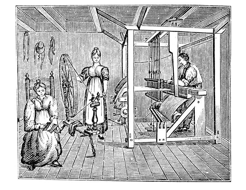 Illustration from the book entitled, The Manufacture of Cloth from The Panorama of Professions and Trades; or Everyman’s Book by Edward Hazen of Philadelphia, Pennsylvania, USA. Created in the year 1836.
