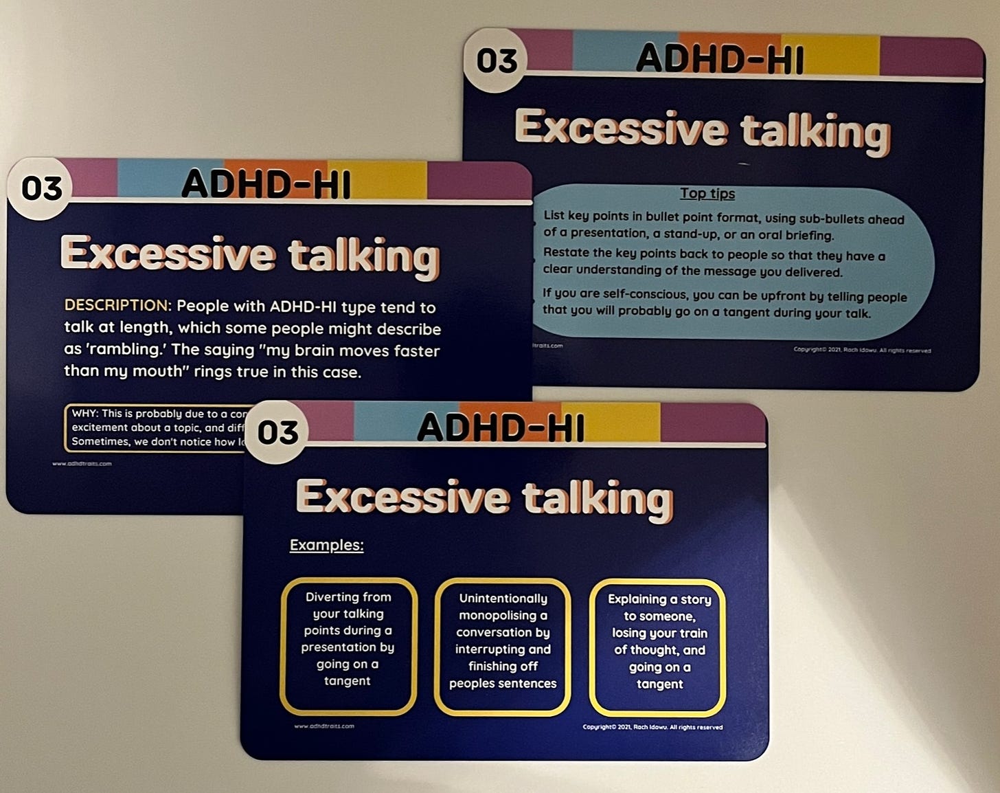 Examples of the deck structure, using the trait ‘Excessive talking’ that includes a description, examples, and top tips.