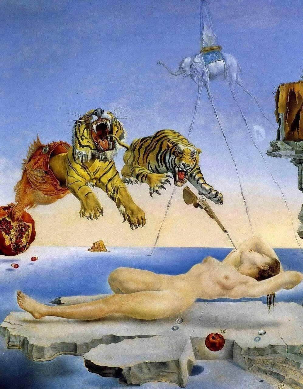 Dream Caused by the Flight of a Bee around a Pomegranate a Second Before  Awakening by Salvador Dali