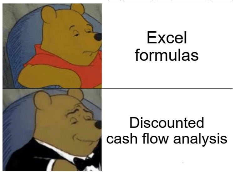 Excel 
formulas 
Discounted 
cash flow analysis 
