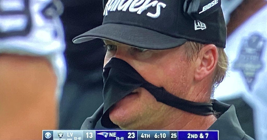 Raiders Coach Jon Gruden May Or May Not Be Wearing A Thong As A Mask Today  (PICS)