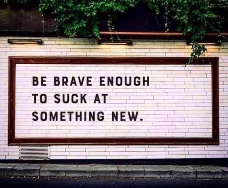 May be an image of text that says 'BE BRAVE ENOUGH TO SUCK AT SOMETHING NEW.'