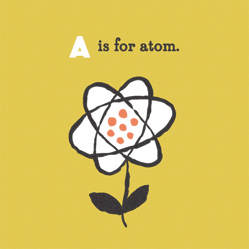 Poster with 'A is for Atom' at the top, and a flower whose petals make up the rings of the atom. 