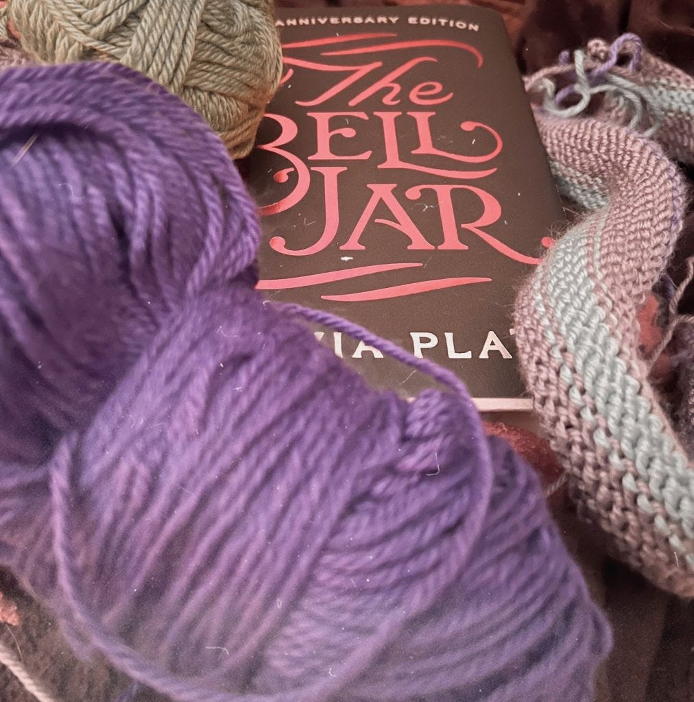 The Bell Jar 50th edition and my knitting