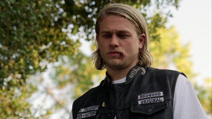 Charlie Hunnam in the first season of Sons of Anarchy.