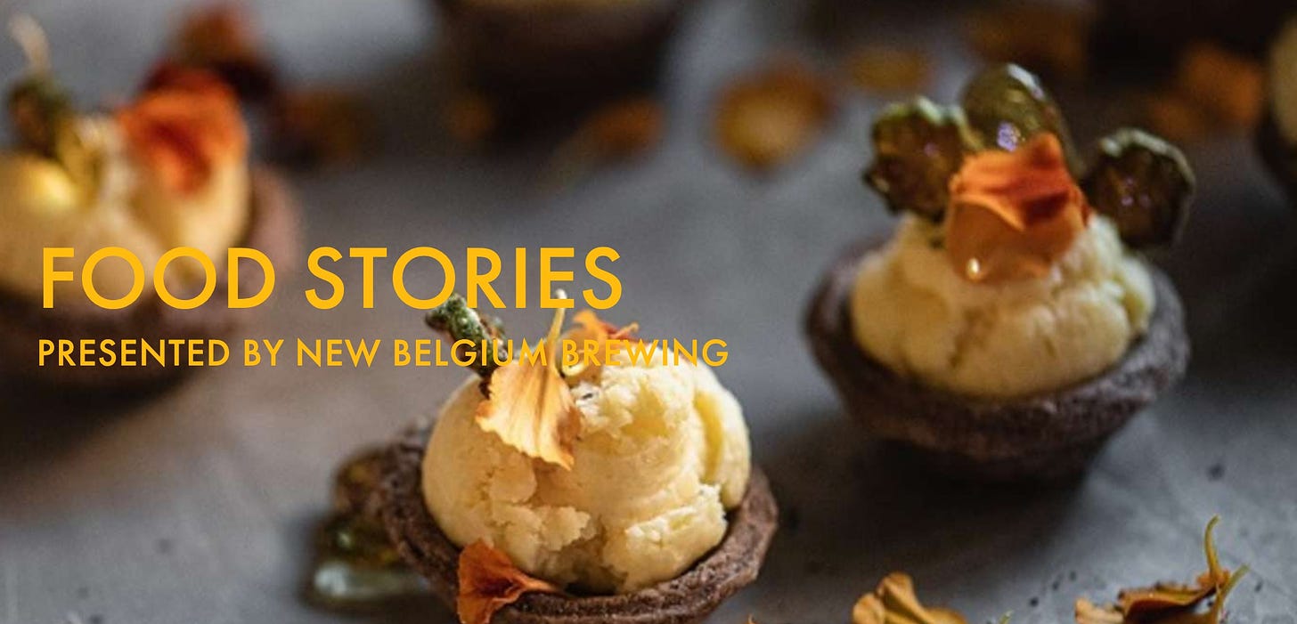 May be an image of dessert and text that says 'FOOD STORIES PRESENTED BY NEW BELGIUM BREWING'