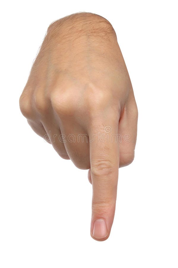 Hand signs. Male finger pointing down. royalty free stock photography