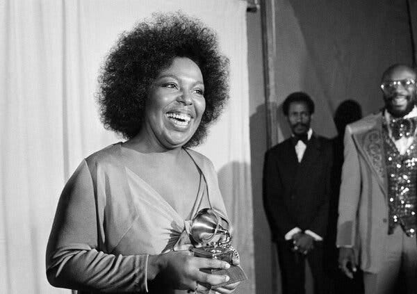 Roberta Flack with one of the Grammy Awards she won in 1974 for “Killing Me Softly With His Song.”