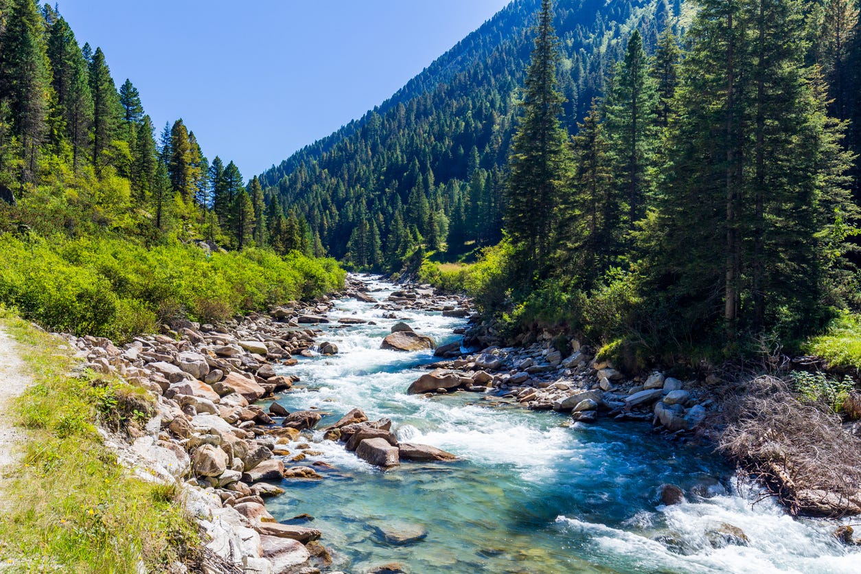 Austrian alps. Europe has numerous smaller rapid rivers suitable to drive water wheels.