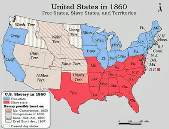Free and slave states map 1860 | Adventures in Public History ...