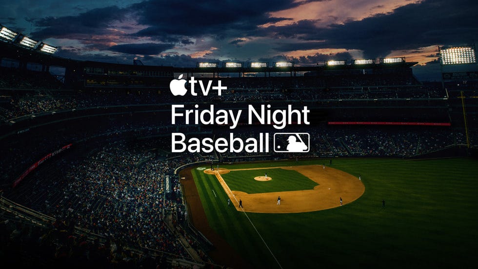 A graphic announces “Friday Night Baseball,” a new partnership between Apple and MLB.