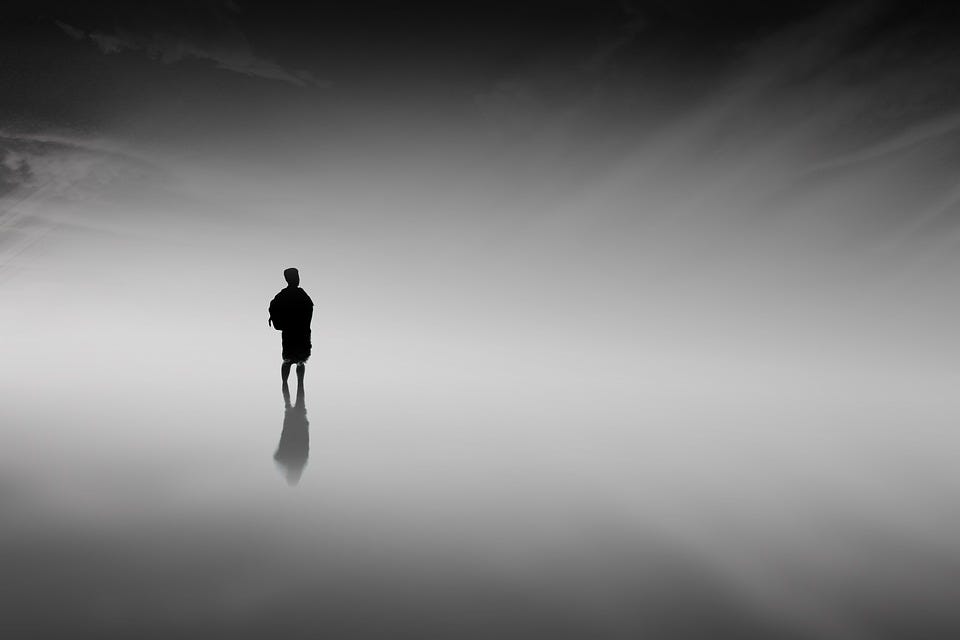 Man, Fog, Silhouette, Person, Water, Sea, Ocean