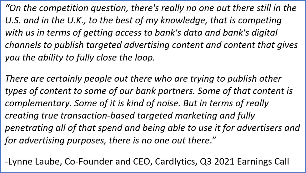 Lynne Laube, Co-Founder and CEO, Cardlytics, Q3 2021 Earnings Call, BofA Renewal, Figg, Augeo, CDLX, Swany407, 