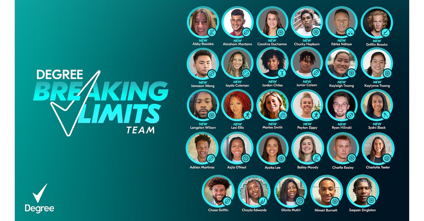 Degree® Deodorant Signs 18 Additional Diverse & Standout Student Athletes  to its 2nd Annual NIL 'Breaking Limits Team' While Searching for More
