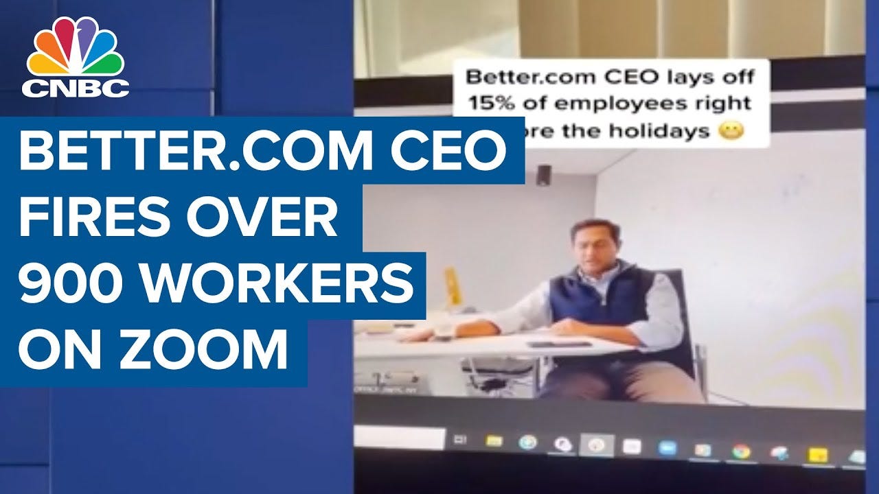 Better.com CEO fires more than 900 employees on single Zoom call - YouTube