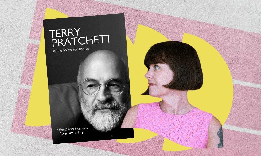 L-R: Terry Pratchett’s biography A Life With Footnotes; Catherine Robertson (Image: Archi Banal) 
