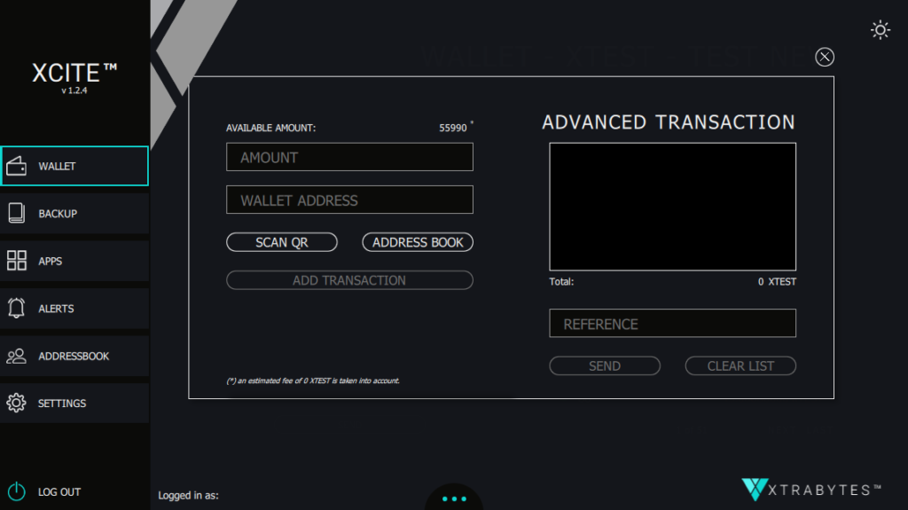 XCITE Desktop Advanced Transaction screen