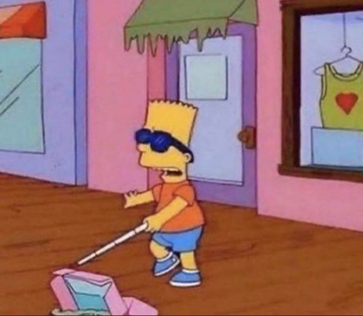 reactions on Twitter: &quot;bart simpson walking around blind with dark glasses  and white cane walking stick… &quot;
