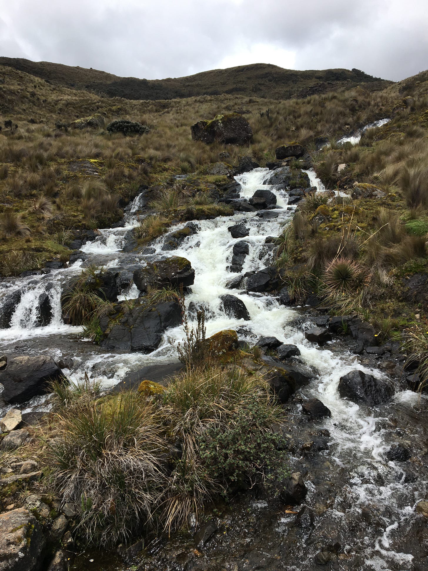 water cascading down rocks on a mountain