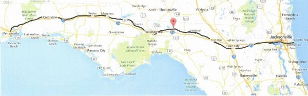US90 Pensacola to Jacksonville Beach
