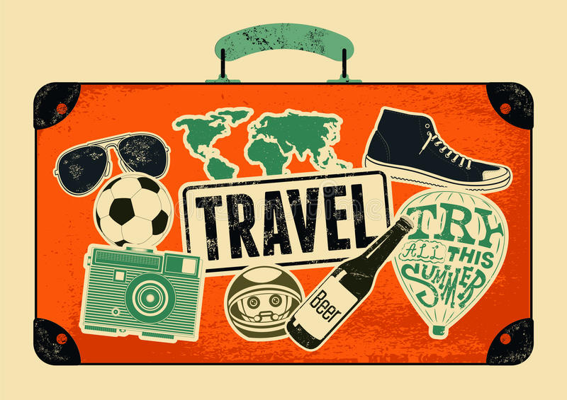Typographical Retro Grunge Travel Poster. Vintage Design Old Suitcase ...