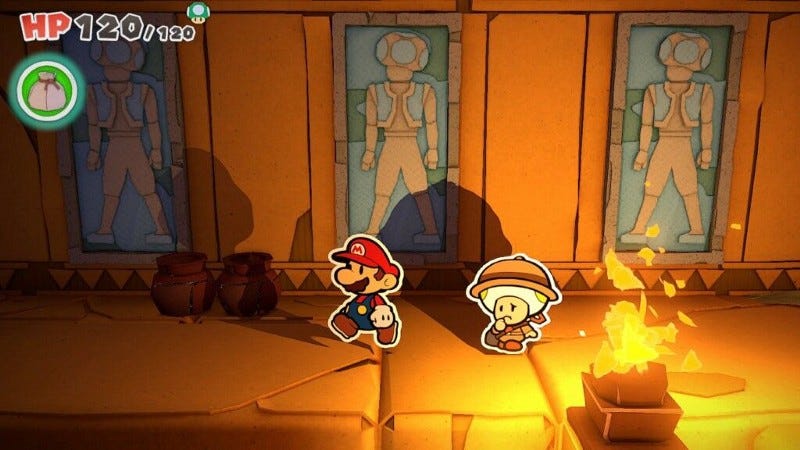 Mario and the Professor explore some vaguely Egyptian-esque ruins.