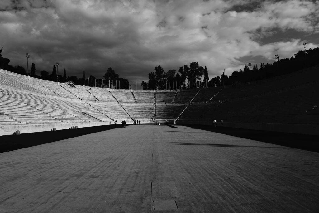 Arena black and white photo
