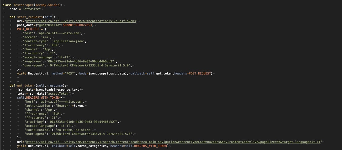 Implementing the call in Scrapy Implementing the call in Scrapy