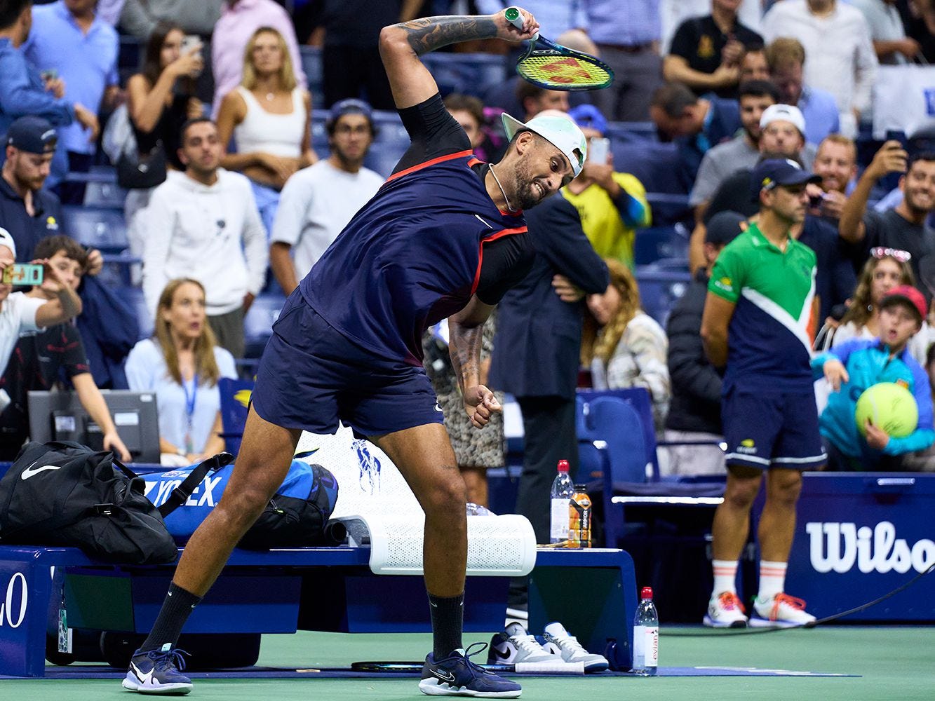 Nick Kyrgios Smashes 2 Rackets After Quarterfinal Loss at US Open