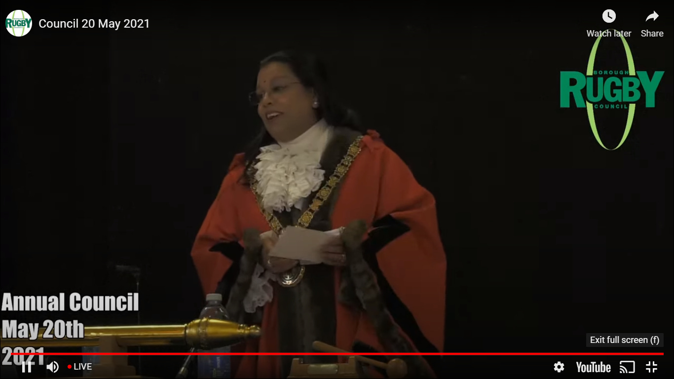 The mayormaking ceremony was livestreamed for those who weren’t allowed to attend in person. Here Deepah Roberts gives her acceptance speech to Rugby Borough Council.