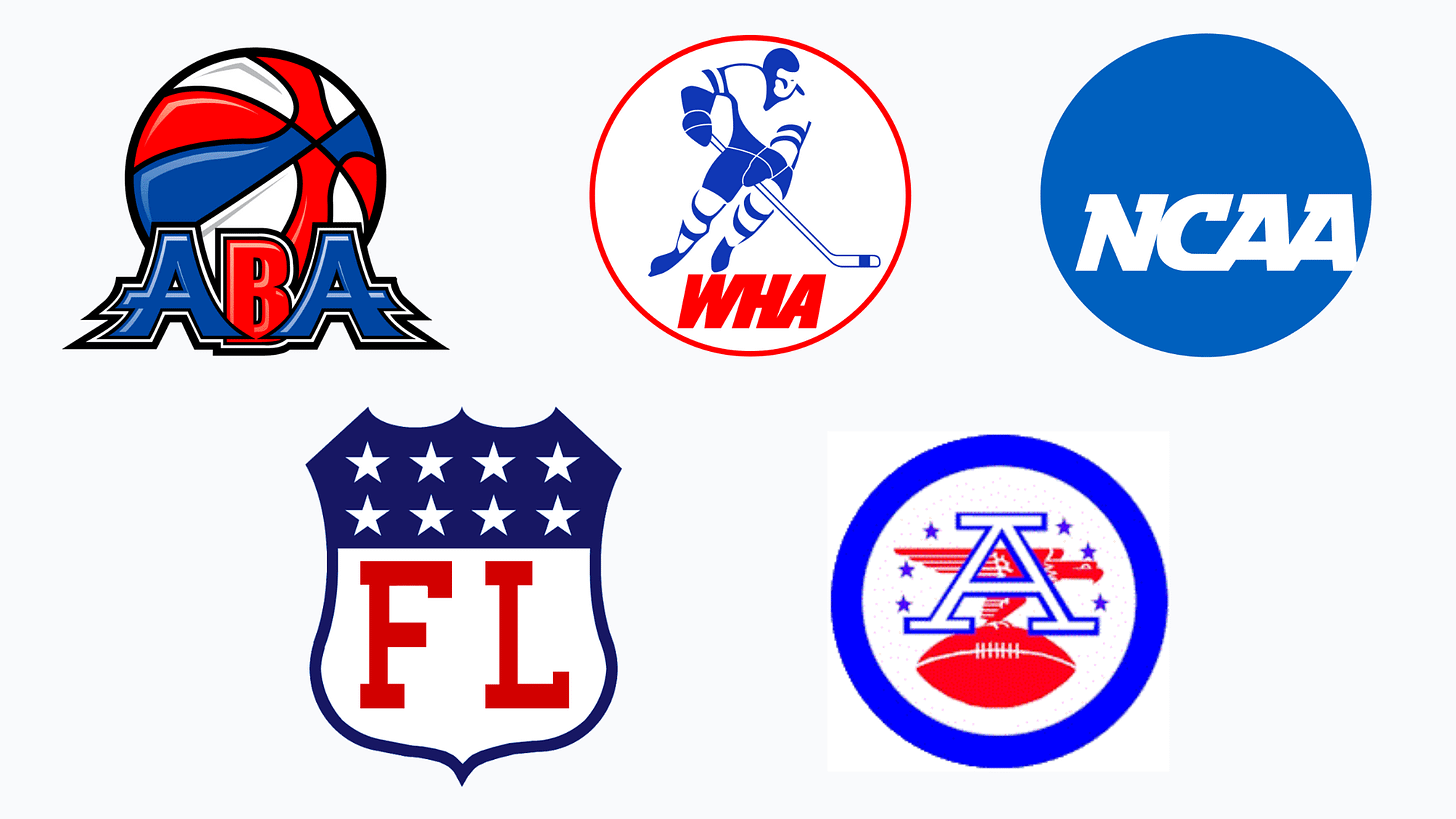 alternative sports league logos: aba, wha, afl