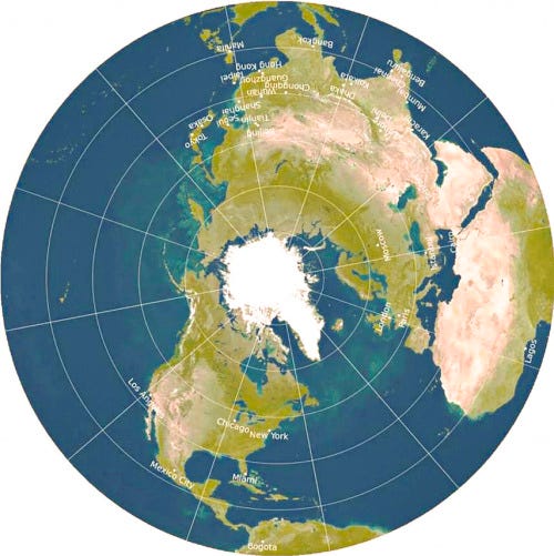a flat world map looking at the northern hemisphere