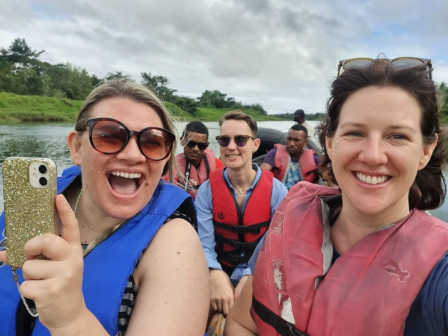 on a boat! with lifejackets