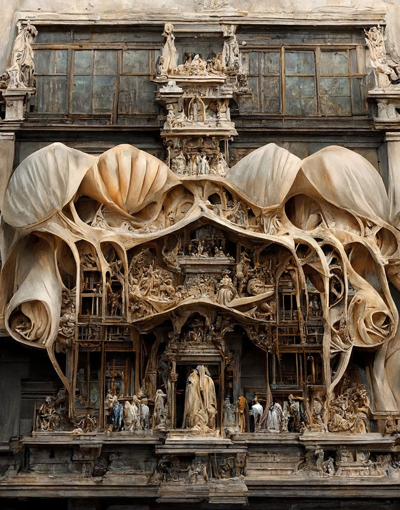 AI-generated structures fuse renaissance + baroque forms with silk - News  today