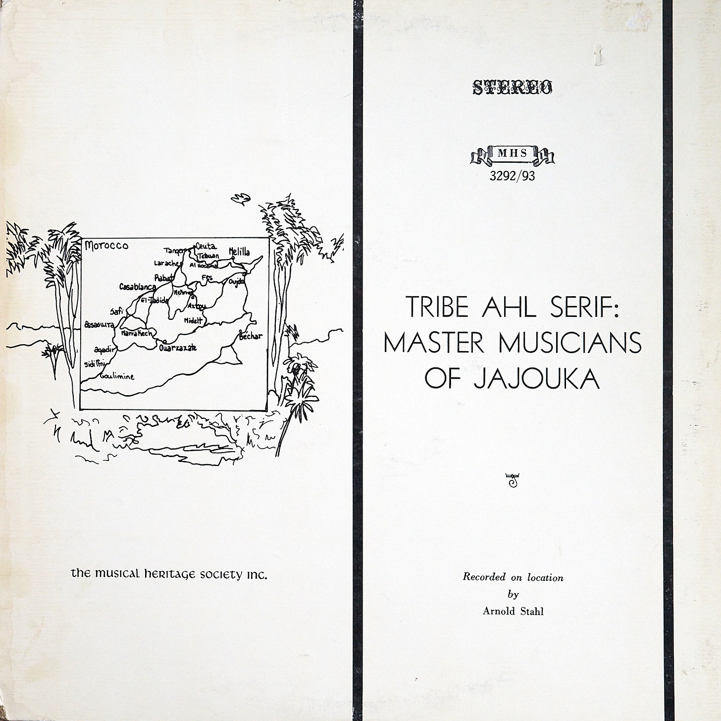 Album cover shows text and pen/ink graphic with a map of Morocco