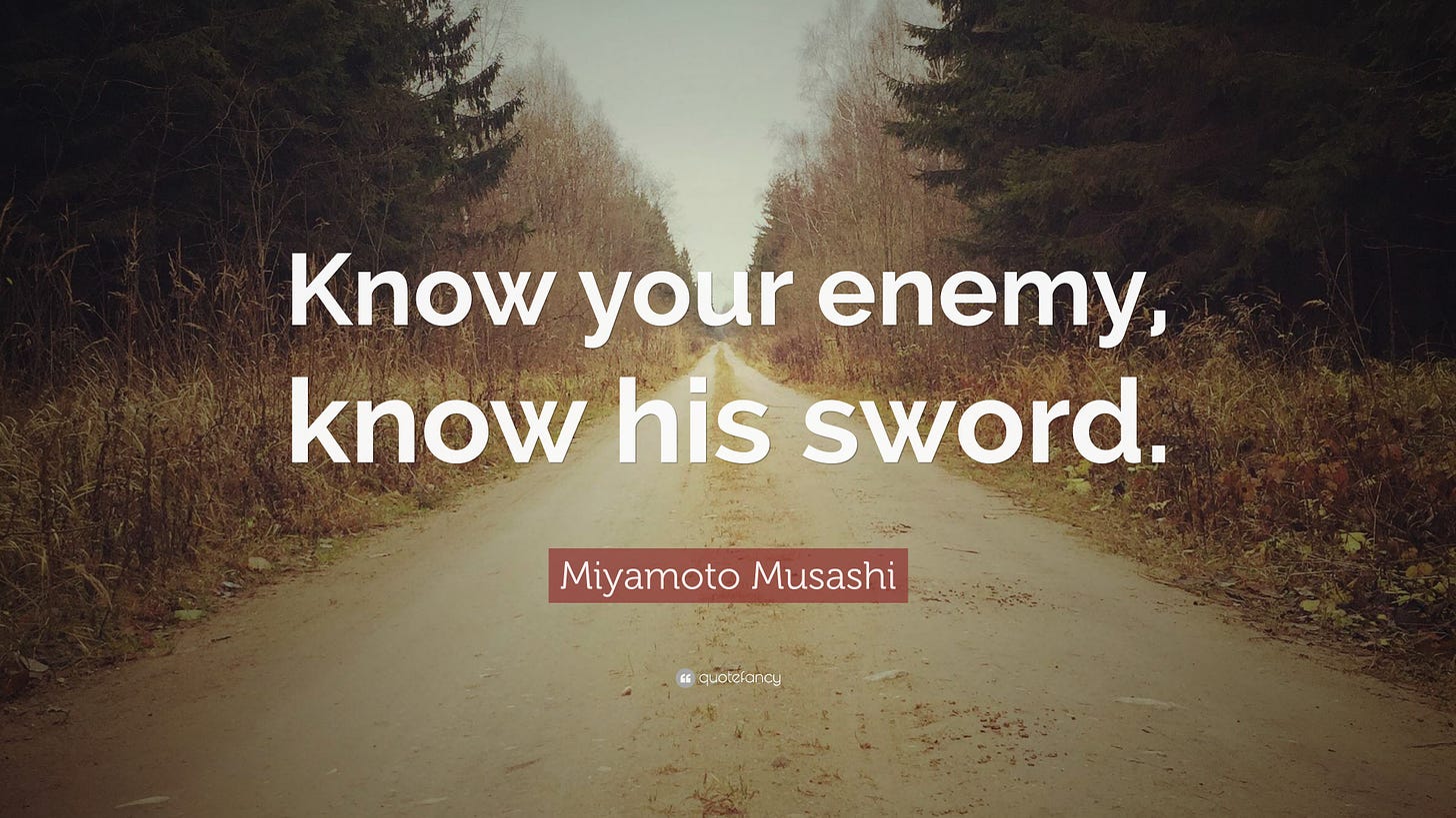Miyamoto Musashi Quote: “Know your enemy, know his sword.”
