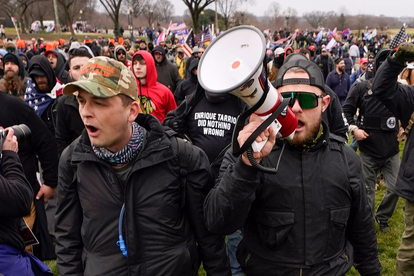 Proud Boys members Zachary Rehl, left, and Ethan Nordean, left, walked toward the US Capitol in Washington, in support of President Donald Trump on Jan. 6, 2021.