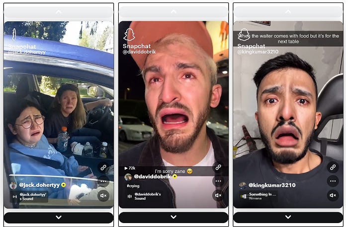 Snapchat crying Lens examples