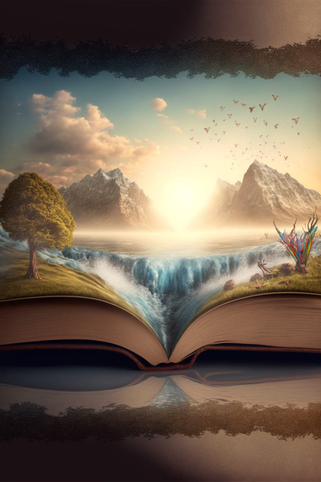 Heavenly landscape on an open book pages 8k,