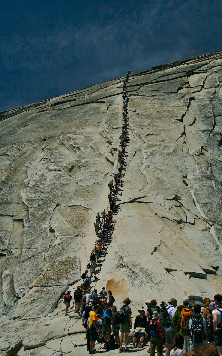 Long Lines on Half Dome - You Have Been Warned - YosemiteBlog.com